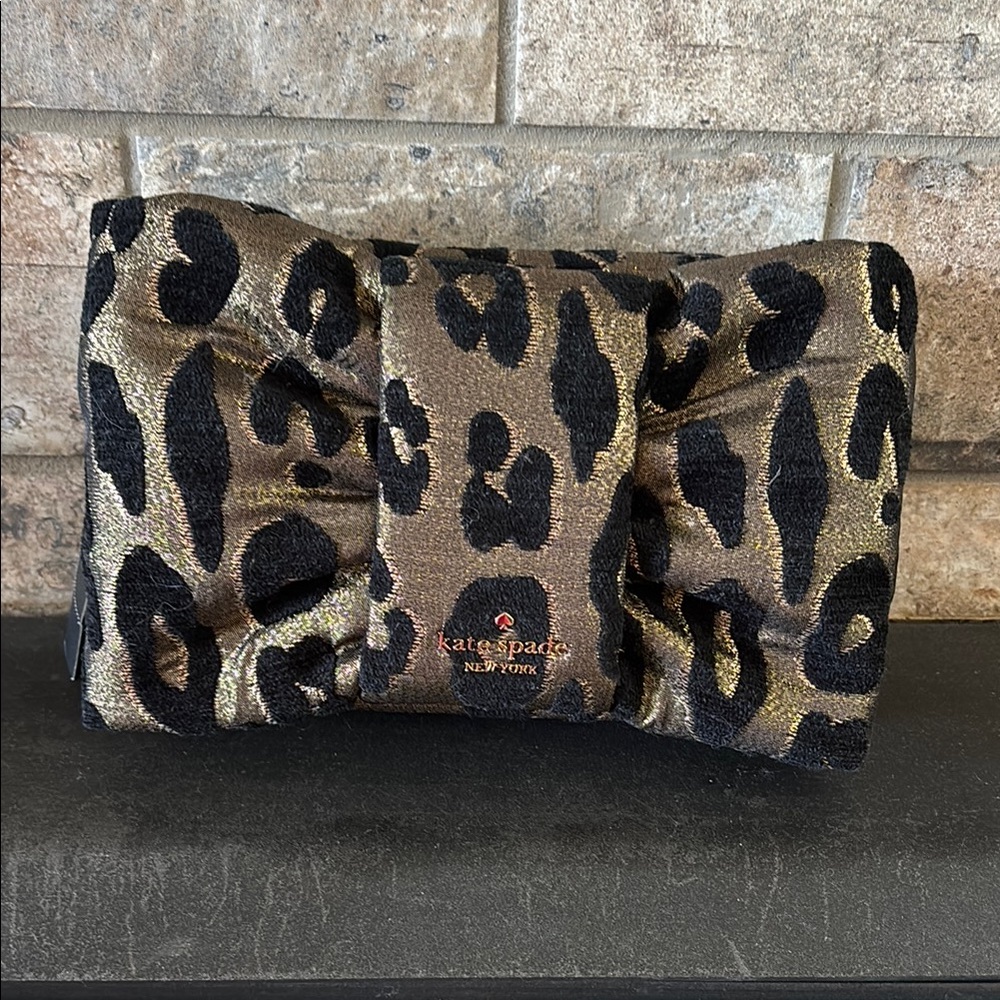 NWT Kate Spade Black and Gold Leopard Clutch